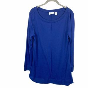 D & Co Yoga Tunic Top Womens  Size S Blue Long Sleeve Scoop Neck Active Knit